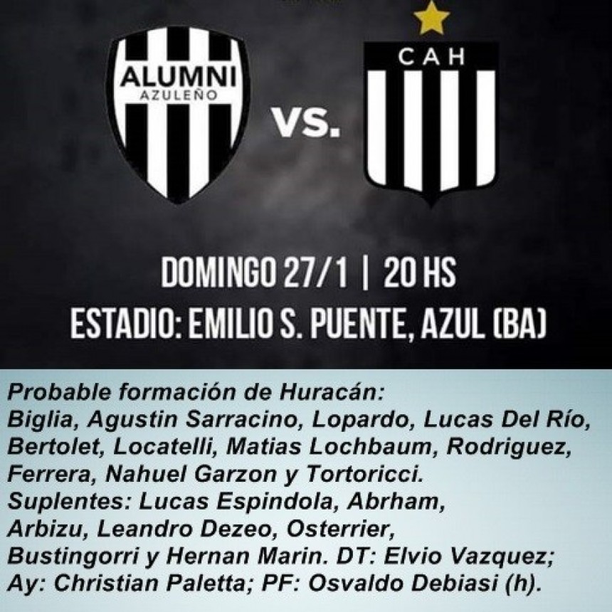 El “11” de Huracán para enfrentar el domingo a Alumni Azuleño