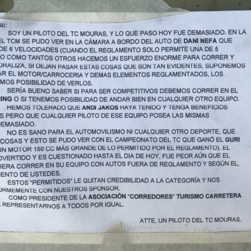Fuerte denuncia anonima en el TC Mouras