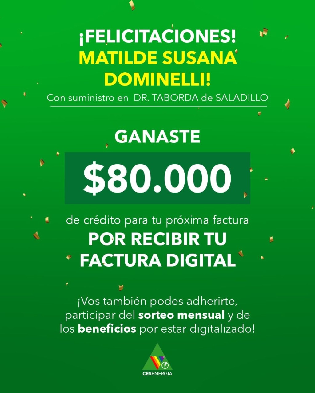 GANAMOS TODOS: Sumate a la campa&ntilde;a de CES Energ&iacute;a de reducci&oacute;n de uso de papel y participa por 80 mil pesos