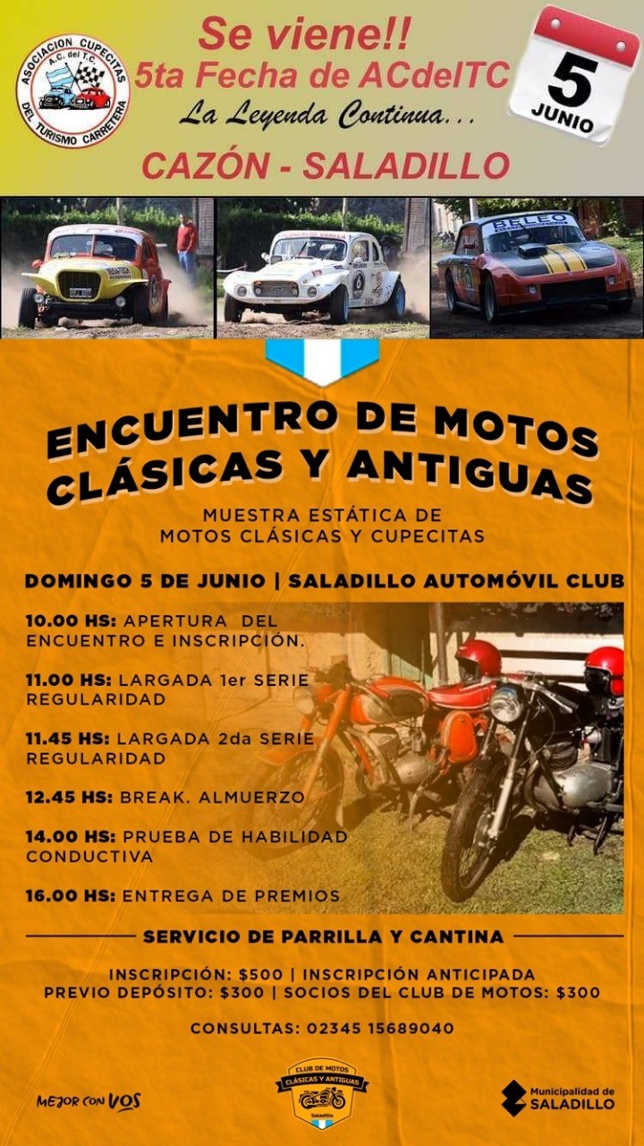 Saladillo: Cupecitas del TC y Motos Antiguas en el Automóvil club