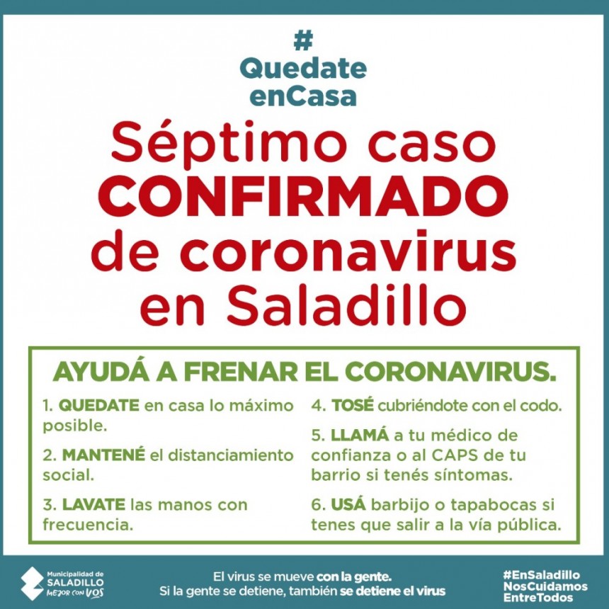SALADILLO: PARTE DIARIO POR CORONAVIRUS 06/06/2020