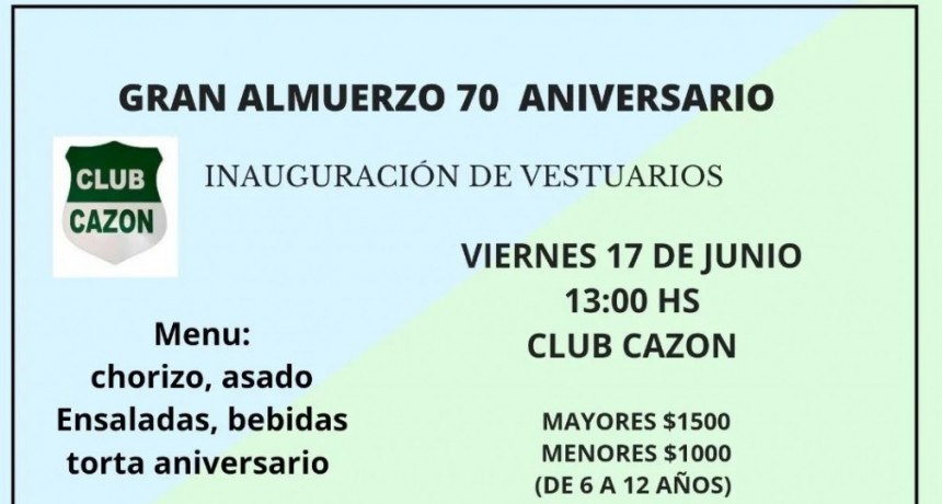 Locales: Club Atlético y Deportivo Cazón cumple 70 años
