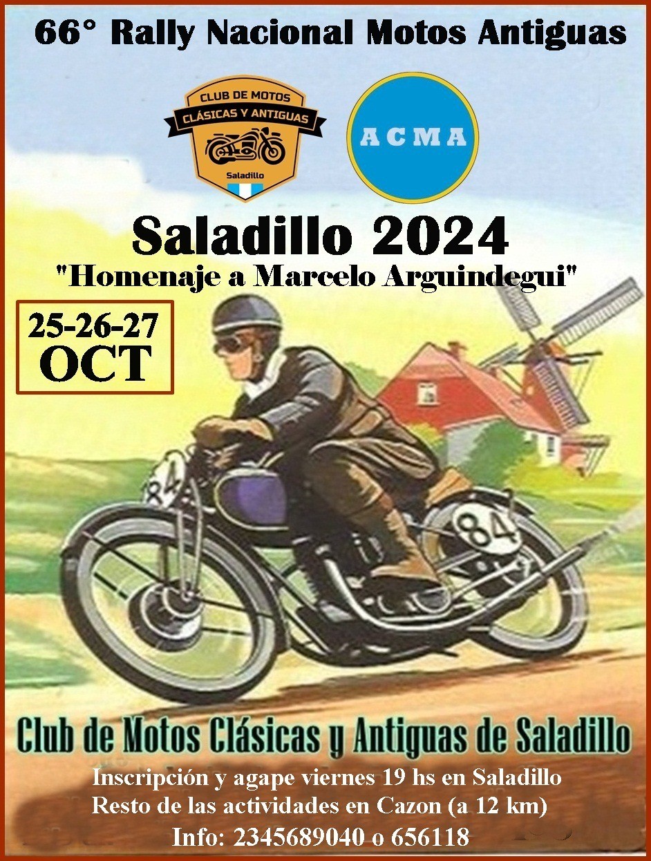 Se realizará el 66° Rally Nacional de Motos Antiguas en Saladillo