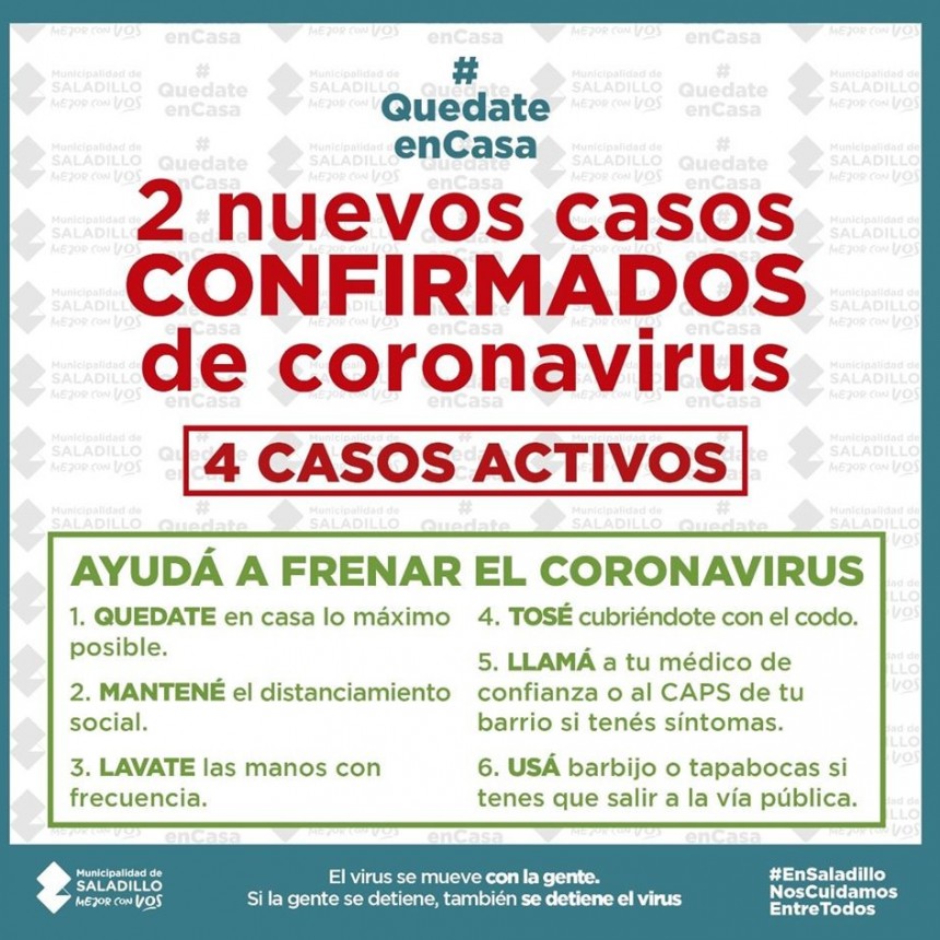 Cuatro casos confirmados en menos de 24 horas en Saladillo
