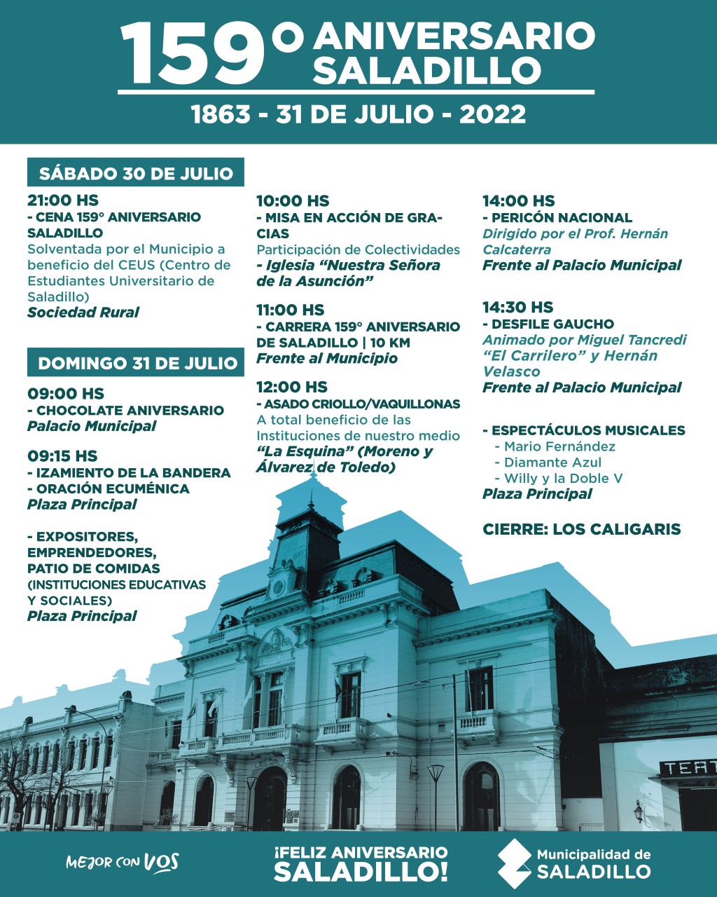 Programa 159° ANIVERSARIO CIUDAD DE SALADILLO - 31 DE JULIO 2022