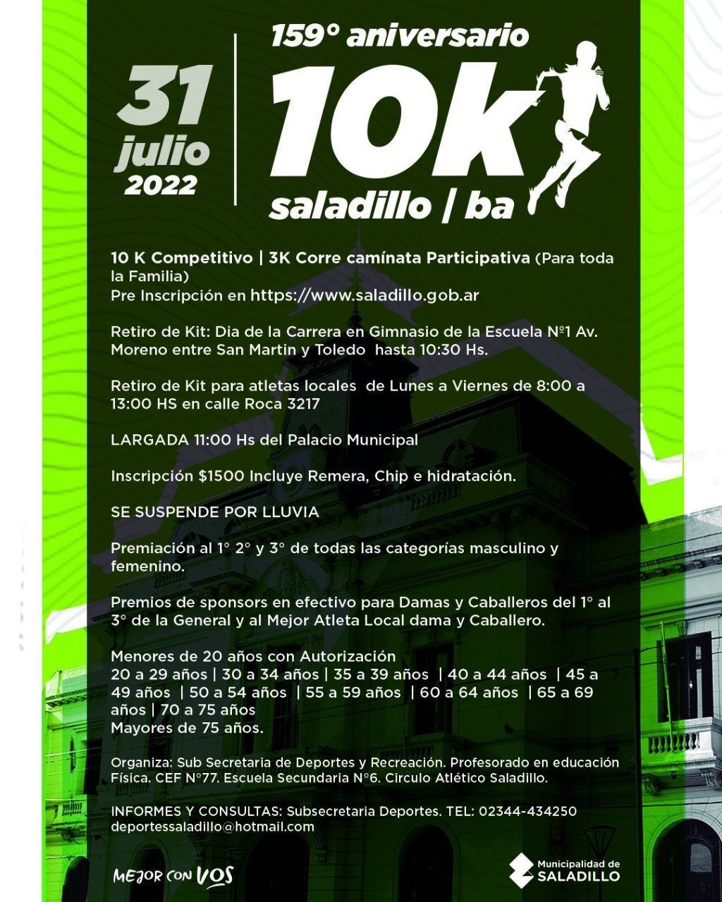 Inscribite ya: 10 Km 159° ANIVERSARIO DE SALADILLO