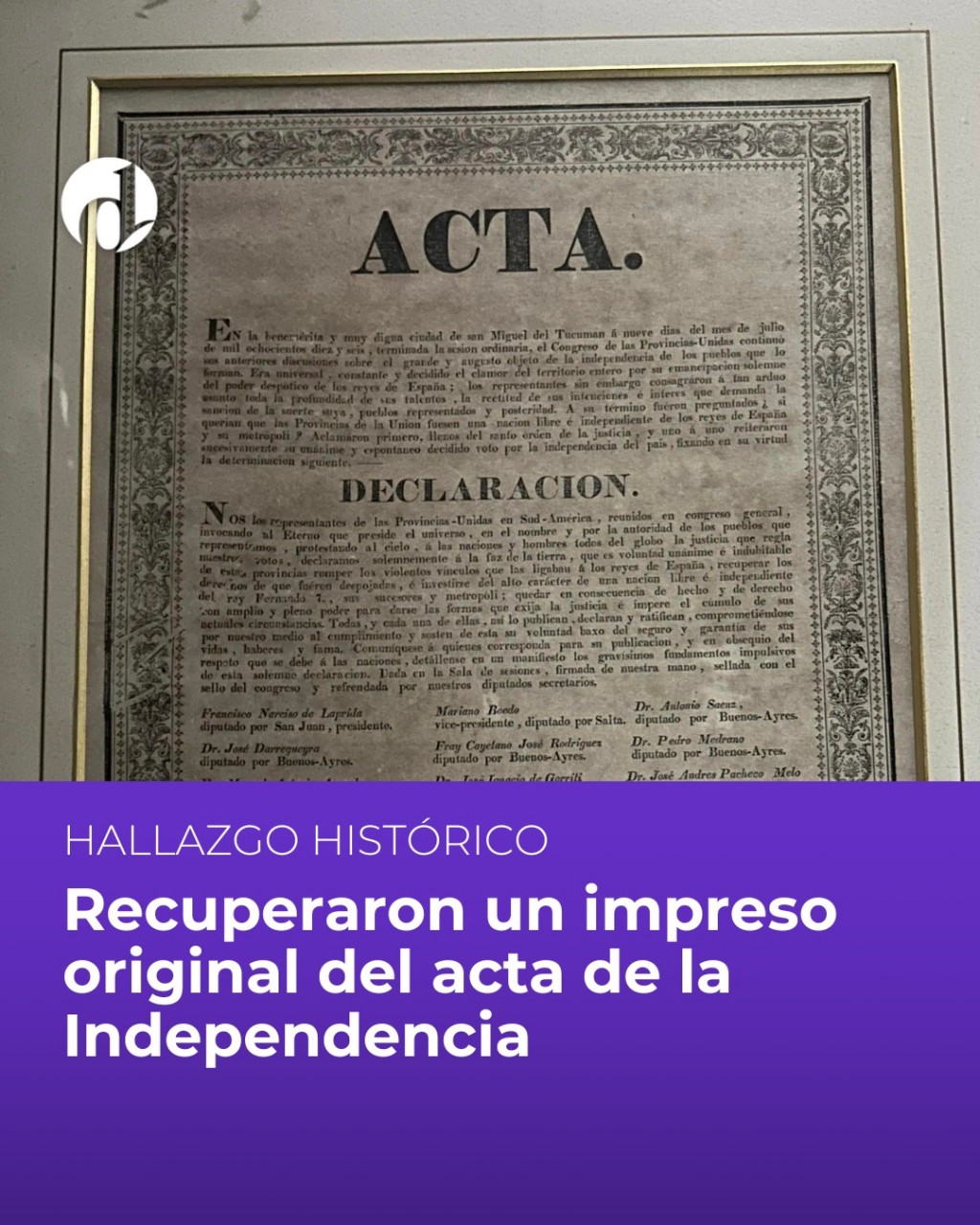 Recuperaron un impreso original del Acta de la Independencia