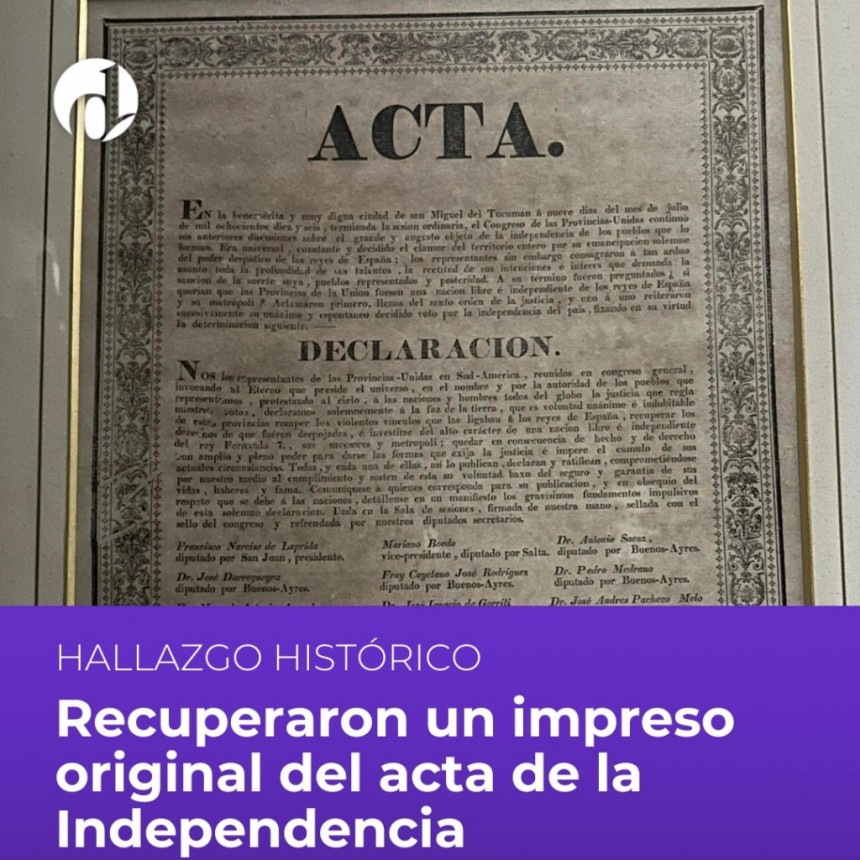 Recuperaron un impreso original del Acta de la Independencia