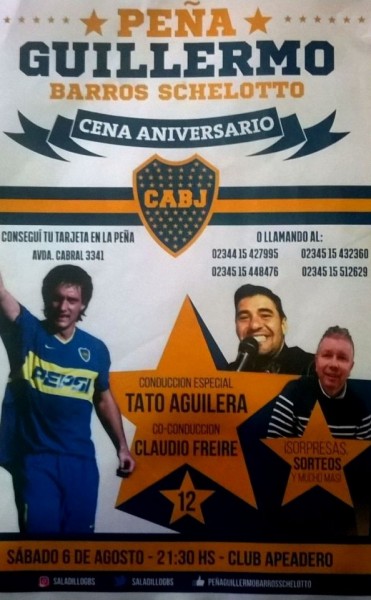 Este sábado se realiza la cena Aniversario de la Peña “Guillermo Barros Schelotto”