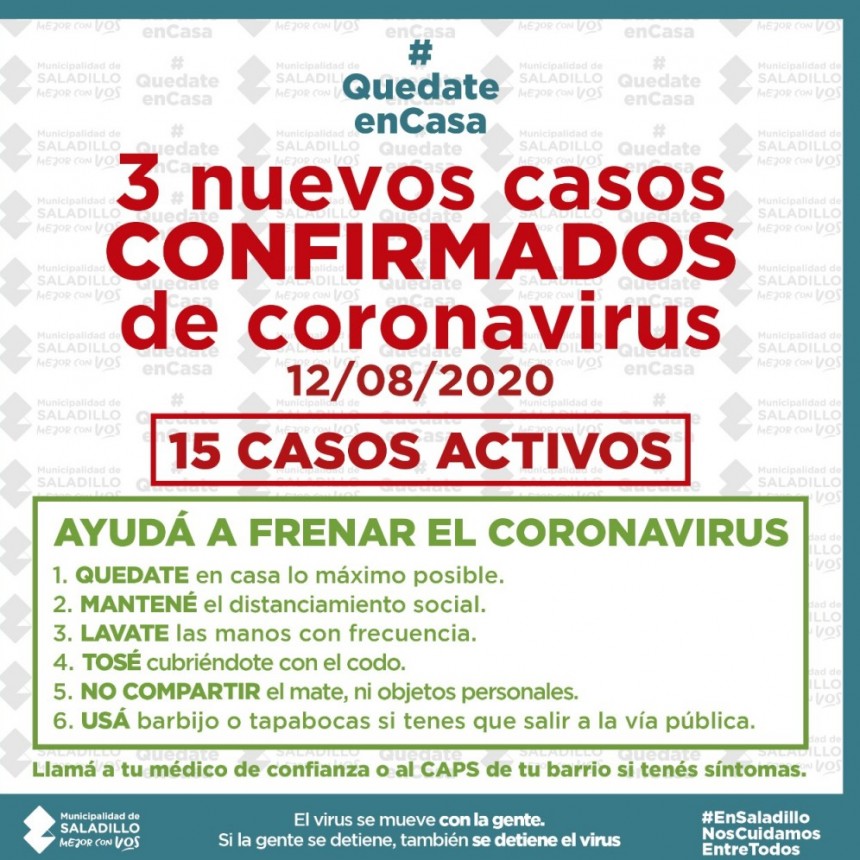 SITUACIÓN EPIDEMIOLÓGICA EN SALADILLO, ARGENTINA Y EL MUNDO al 12/08/2020