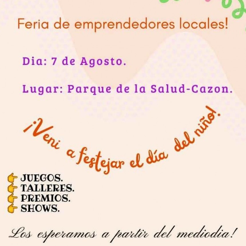 Este domingo: Feria de Emprendedores en Cazón