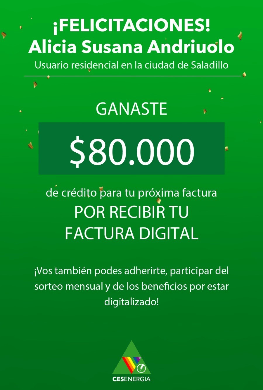 GANAMOS TODOS: Sumate  a la campaña de CES Energía de reducción de uso de papel y participa por 80 mil pesos