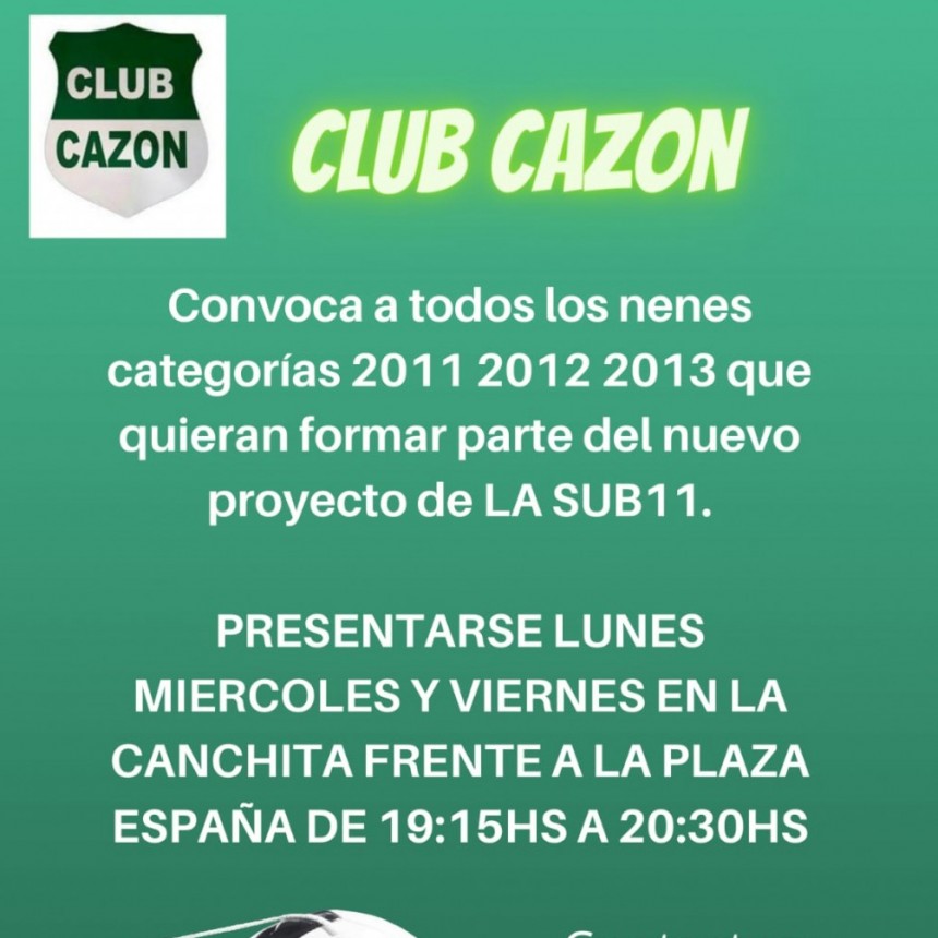 Fútbol: Club Cazón convoca a jugadores para formar la sub11 