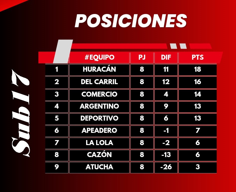 Posiciones Torneo de Inferiores